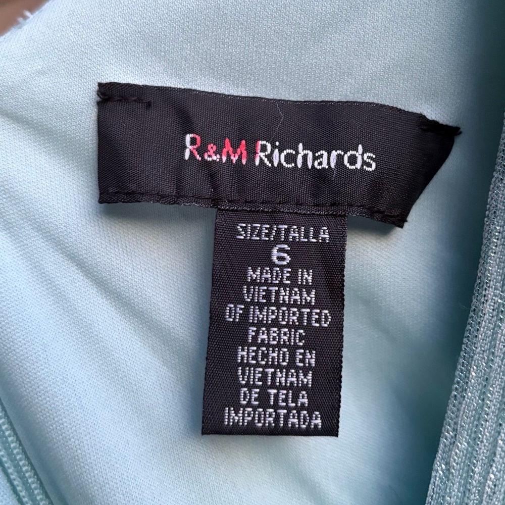 🆕 🩵R&M Richards Seafoam Shimmer Metallic Gown Size 6 Formal Dress Prom Wedding - Picture 12 of 15